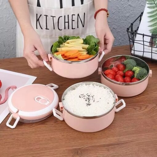 Portable 3 Layer Lunch Round Bento box Airtight Stainless Steel Lunch Box For Kids