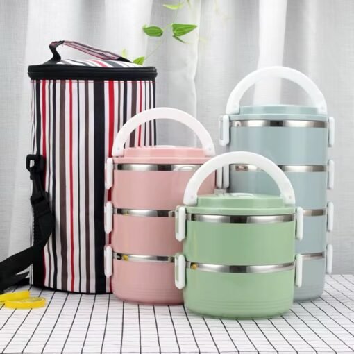 Portable 3 Layer Lunch Round Bento box Airtight Stainless Steel Lunch Box For Kids