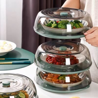 Plastic Microwave Food Plate Container Cover Multi Layer Food Vegetable Cover Heat-insulated vegetable cover