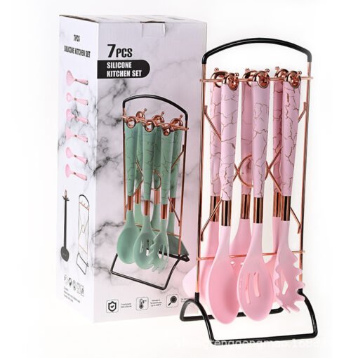 7-Piece Gold Plated Spatula Wood Grain Handle Kitchen Cooking Spoon