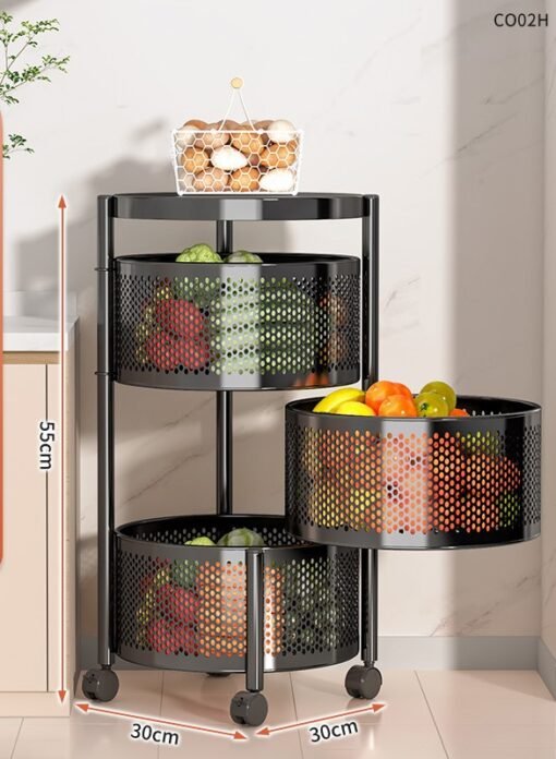 Multi-layer Rotatable Mobile Kitchen Rack Trolley Vegetable and Fruit Storage