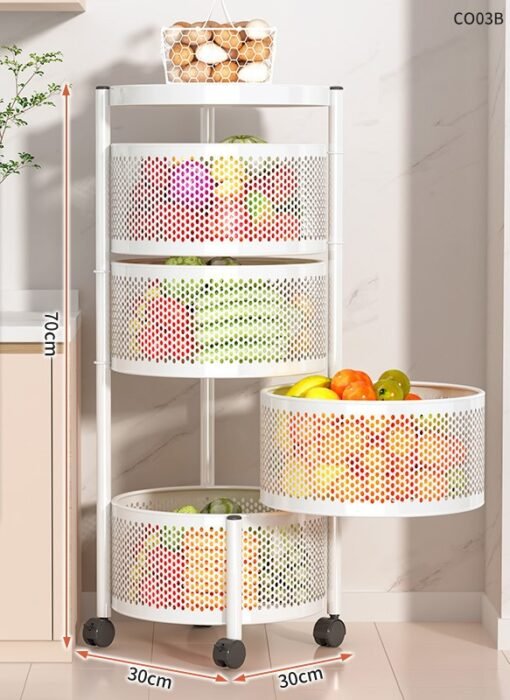 Multi-layer Rotatable Mobile Kitchen Rack Trolley Vegetable and Fruit Storage