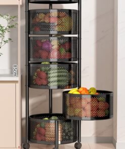 Multi-layer Rotatable Mobile Kitchen Rack Trolley Vegetable and Fruit Storage