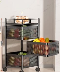 Multi-layer Rotatable Mobile Kitchen Rack Trolley Vegetable and Fruit Storage Square