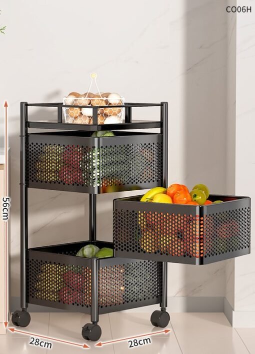 Multi-layer Rotatable Mobile Kitchen Rack Trolley Vegetable and Fruit Storage Square