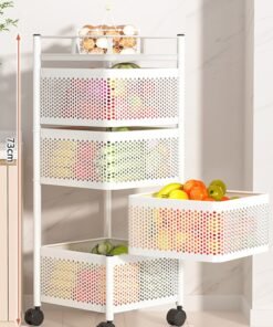 Multi-layer Rotatable Mobile Kitchen Rack Trolley Vegetable and Fruit Storage Square