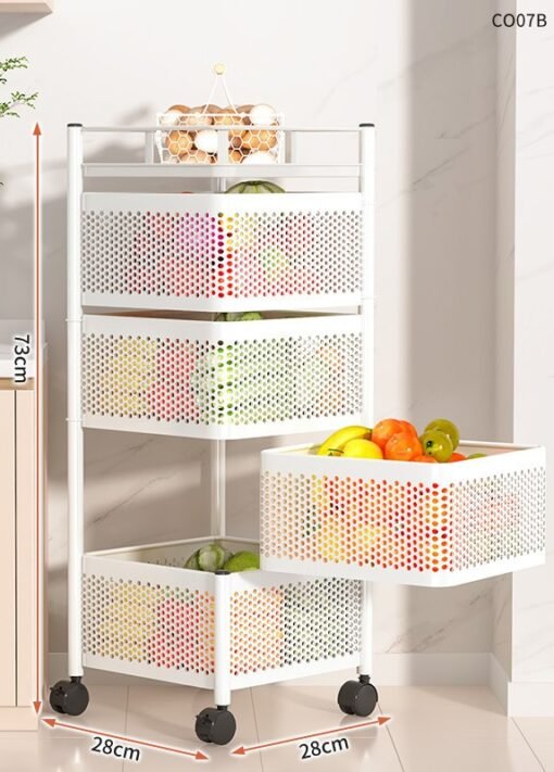 Multi-layer Rotatable Mobile Kitchen Rack Trolley Vegetable and Fruit Storage Square