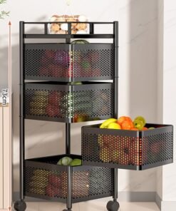 Multi-layer Rotatable Mobile Kitchen Rack Trolley Vegetable and Fruit Storage Square
