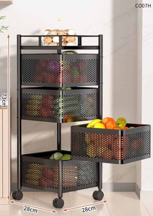 Multi-layer Rotatable Mobile Kitchen Rack Trolley Vegetable and Fruit Storage Square