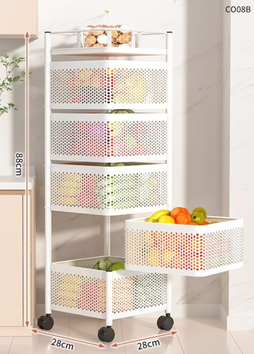 Multi-layer Rotatable Mobile Kitchen Rack Trolley Vegetable and Fruit Storage Square