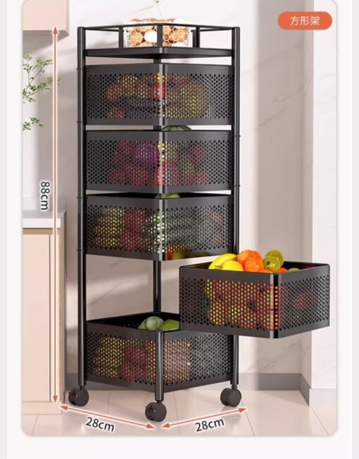 Multi-layer Rotatable Mobile Kitchen Rack Trolley Vegetable and Fruit Storage Square