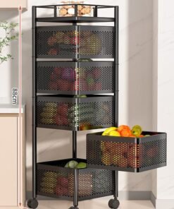 Multi-layer Rotatable Mobile Kitchen Rack Trolley Vegetable and Fruit Storage Square