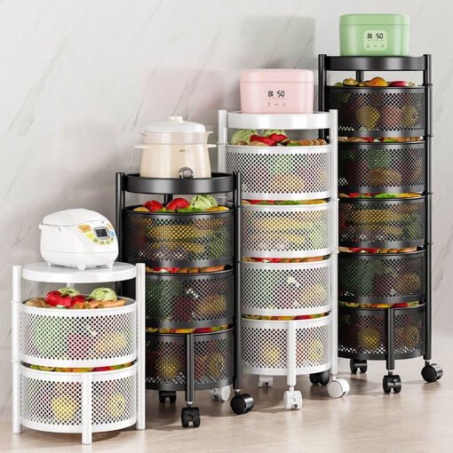 Multi-layer Rotatable Mobile Kitchen Rack Trolley Vegetable and Fruit Storage