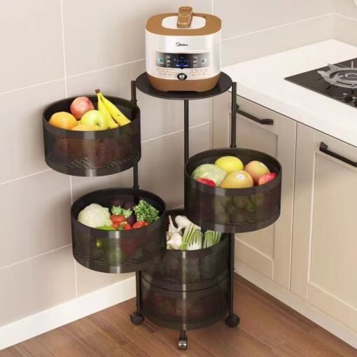 Multi-layer Rotatable Mobile Kitchen Rack Trolley Vegetable and Fruit Storage