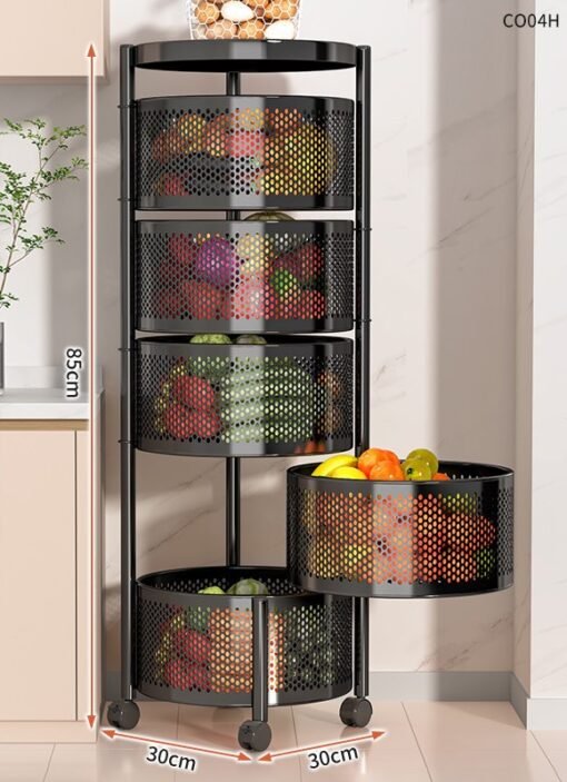 Multi-layer Rotatable Mobile Kitchen Rack Trolley Vegetable and Fruit Storage