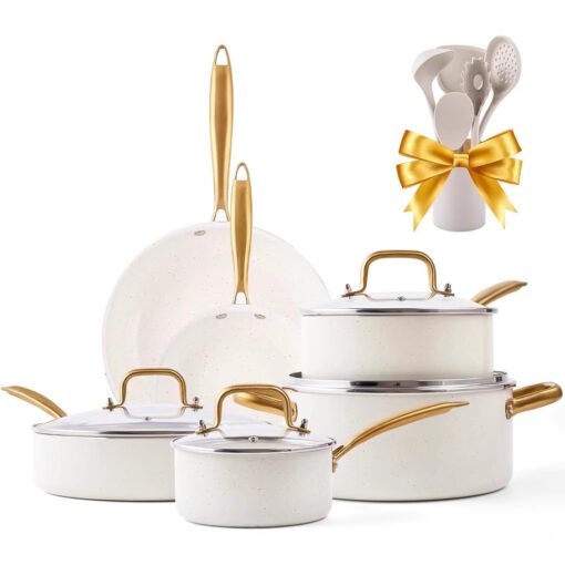 7 Set New Aluminum Ceramic Non-stick Pan Frying Pan Milk Pan Set Pot