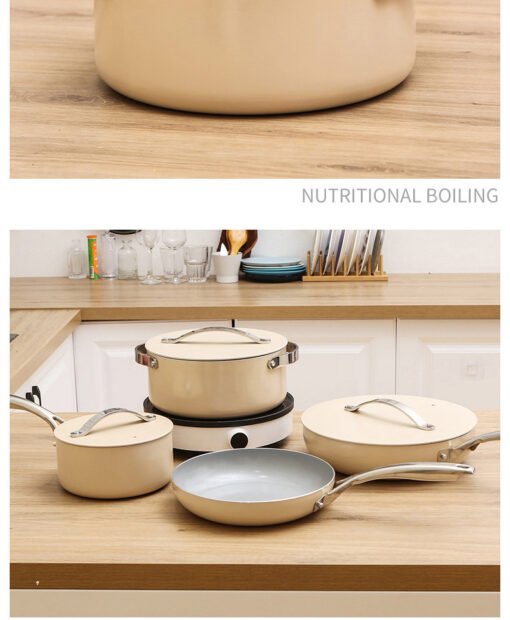 New Aluminum Ceramic Non-stick Pan Frying Pan Milk Pan 4 Set Pot - Image 6