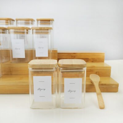 High Borosilicate Square Glass Storage Jar tea kitchen storage Jar Bamboo Square Cover Sealed Jar Large Capacity