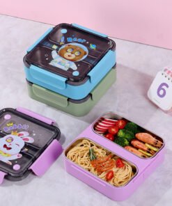 Children's Square 304 Stainless Steel Compartment Lunch Box Student Portable Lunch Box Fruit Lunch Box