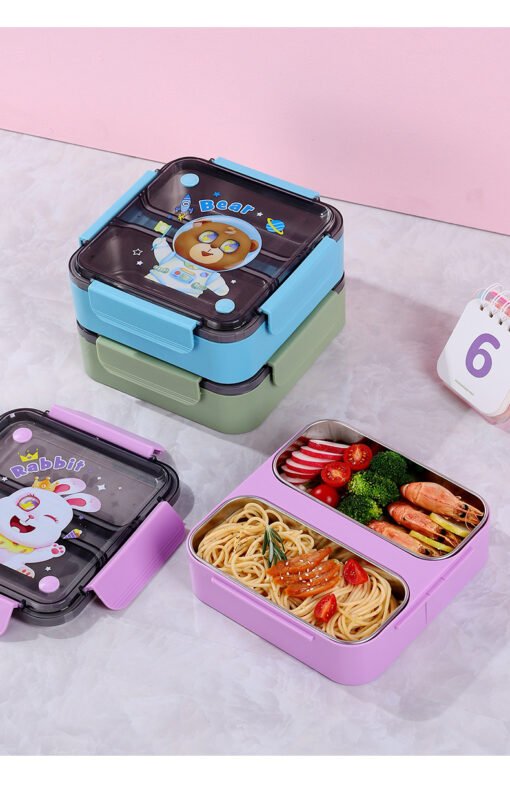 Children's Square 304 Stainless Steel Compartment Lunch Box Student Portable Lunch Box Fruit Lunch Box