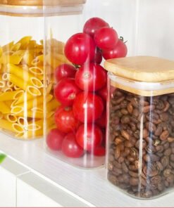 High Borosilicate Square Glass Storage Jar tea kitchen storage Jar Bamboo Square Cover Sealed Jar Large Capacity