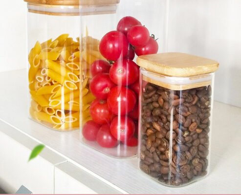 High Borosilicate Square Glass Storage Jar tea kitchen storage Jar Bamboo Square Cover Sealed Jar Large Capacity