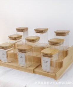 High Borosilicate Square Glass Storage Jar tea kitchen storage Jar Bamboo Square Cover Sealed Jar Large Capacity