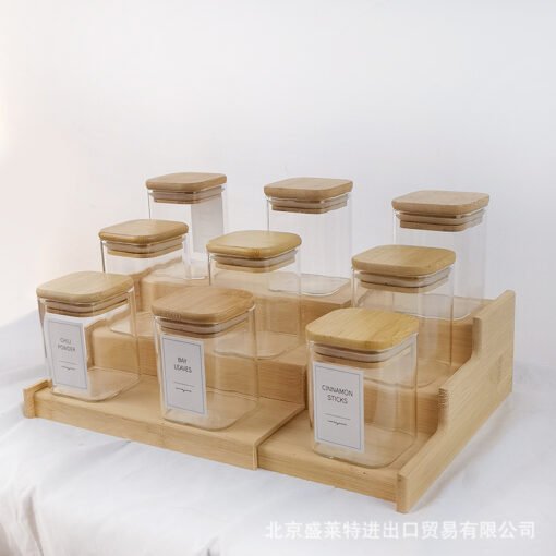 High Borosilicate Square Glass Storage Jar tea kitchen storage Jar Bamboo Square Cover Sealed Jar Large Capacity
