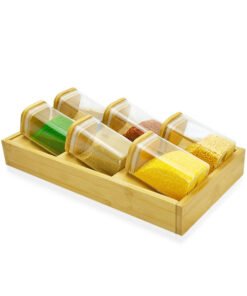 High Borosilicate Square Glass Storage Jar tea kitchen storage Jar Bamboo Square Cover Sealed Jar Large Capacity