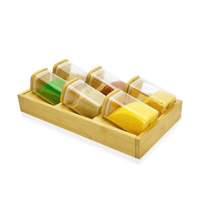 High Borosilicate Square Glass Storage Jar tea kitchen storage Jar Bamboo Square Cover Sealed Jar Large Capacity